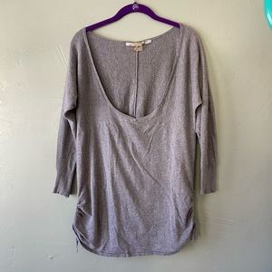 Athleta, 3/4 sleeve grey top, with scoop neck and cinched sides, size Large
